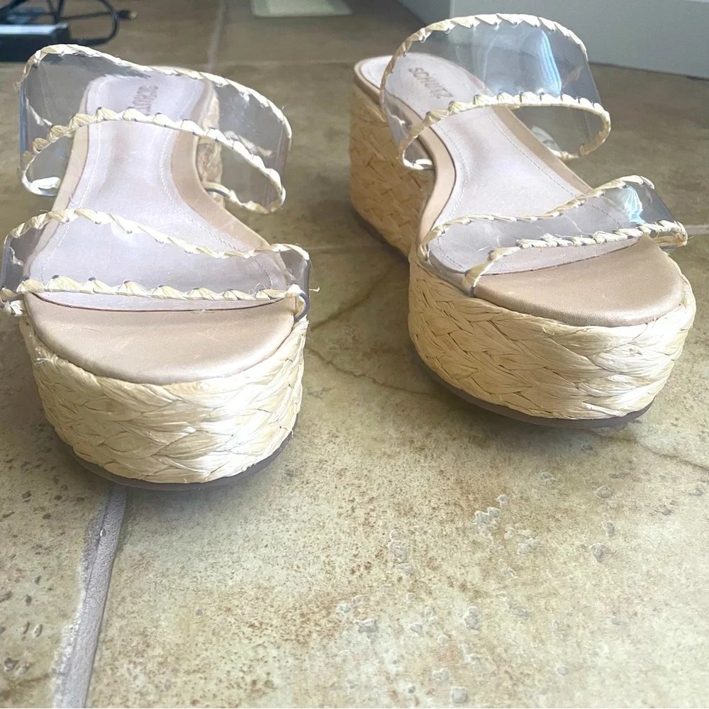 NEW-Schultz Royce Vinyl Raffia Wrapped Platform Espadrille Mule Sandals Size 9.5